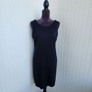 Tommy Bahama Women Black Embroidered Neck Sleeveless Dress Cotton Modal Stretc M